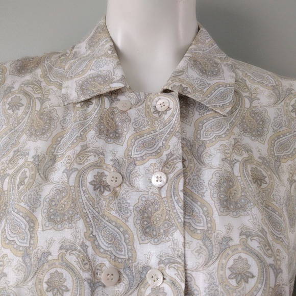 Vtg Italy Paisley Linen Crop Sleeveless Shirt 46 - Picture 2 of 6